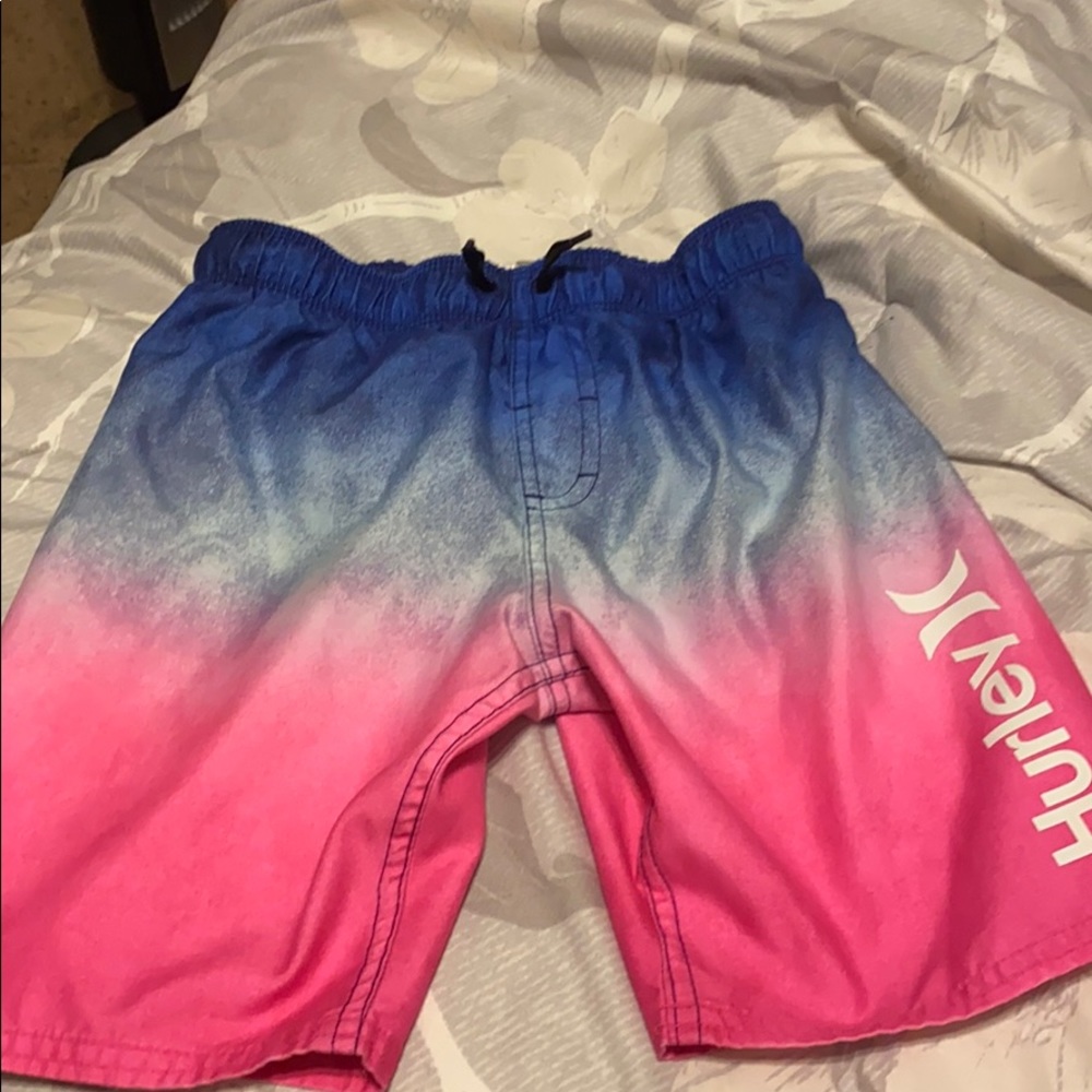 Boys Hurley Swim Trunks 6 small pink blue EUC